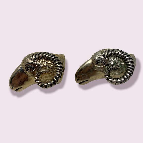 Vintage SWANK Ram's Head Figural Cuff Links Gold Tone 1960's - Picture 1 of 6